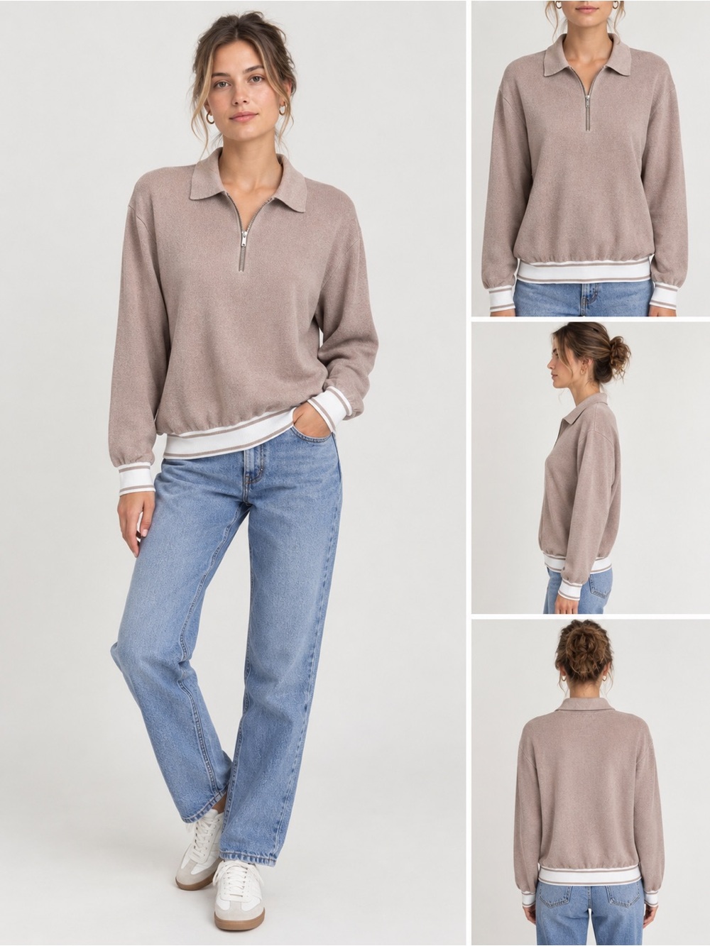 Reiss Knit Polo Half Zip Sweater Size M Cotton Modal